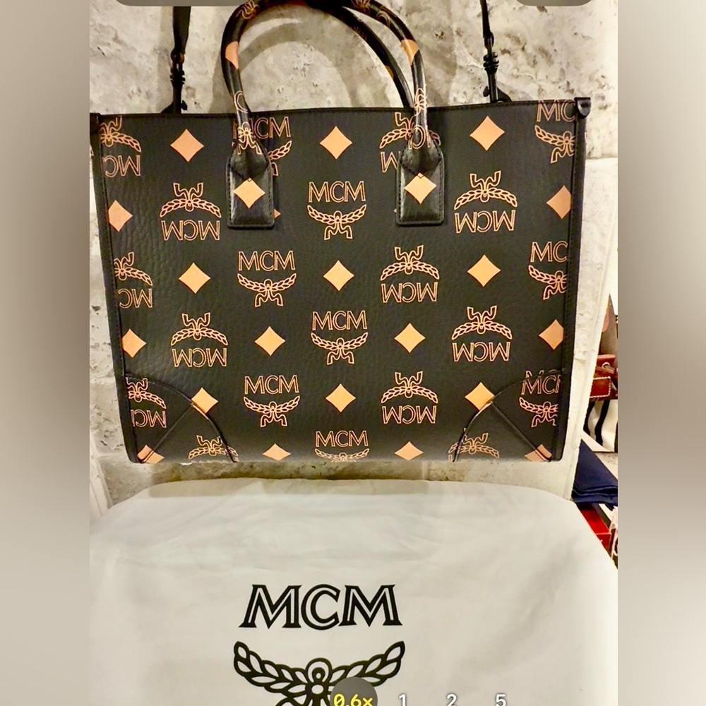 NWT - MCM Black and Tan Logo Satchel - Dust Bag Included